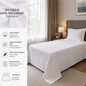 Toptan Tek Kişilik Akfil Düz Çarşaf 160x240cm