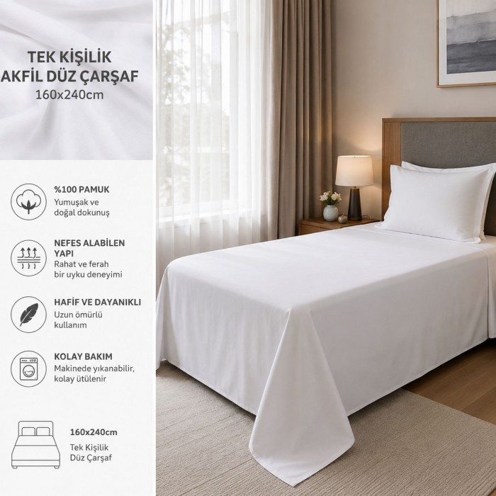 Toptan Tek Kişilik Akfil Düz Çarşaf 160x240cm