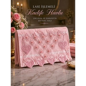 Lase İşlemeli Pembe Kadife Havlu 12'li Paket