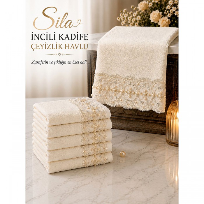 Sıla Dantelli Kadife Havlu 12'li Paket