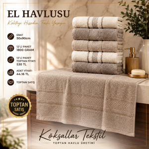 Ekonomik Kaliteli Toptan El Havlusu 50x90 cm 12’li Paket