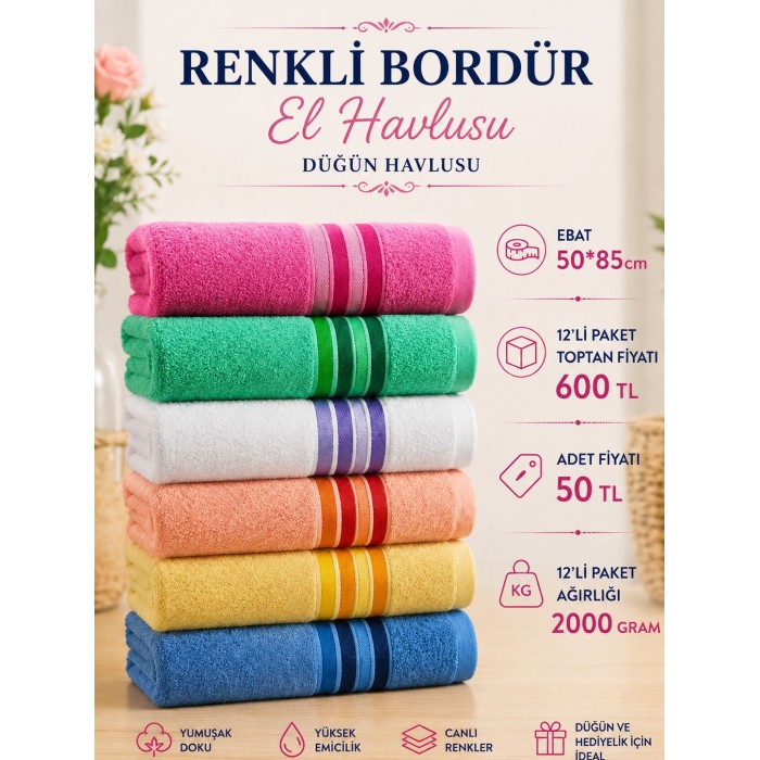 Renkli Bordür Toptan Düğün Havlusu
