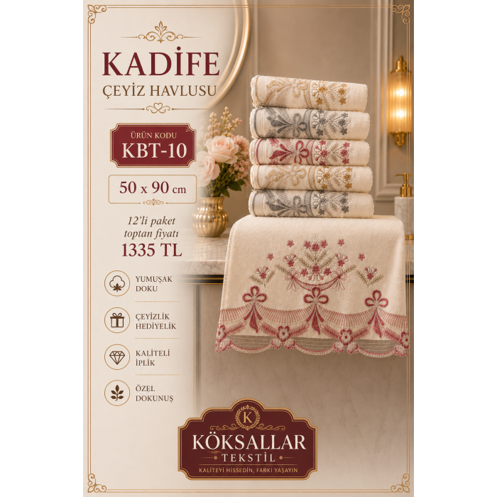 Kadife Çeyiz Havlusu KBT-10