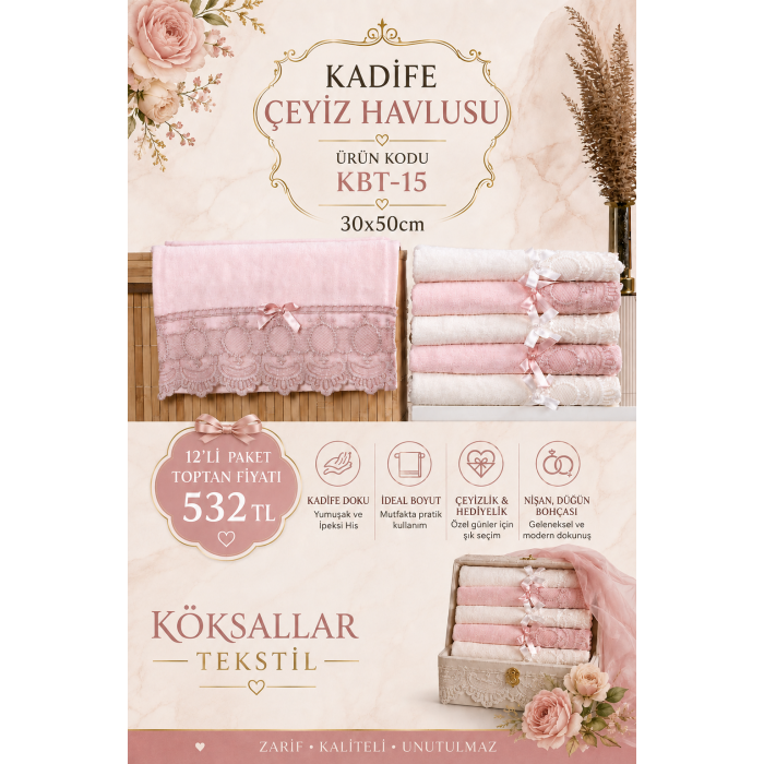 Kadife Çeyiz Havlusu KBT-15