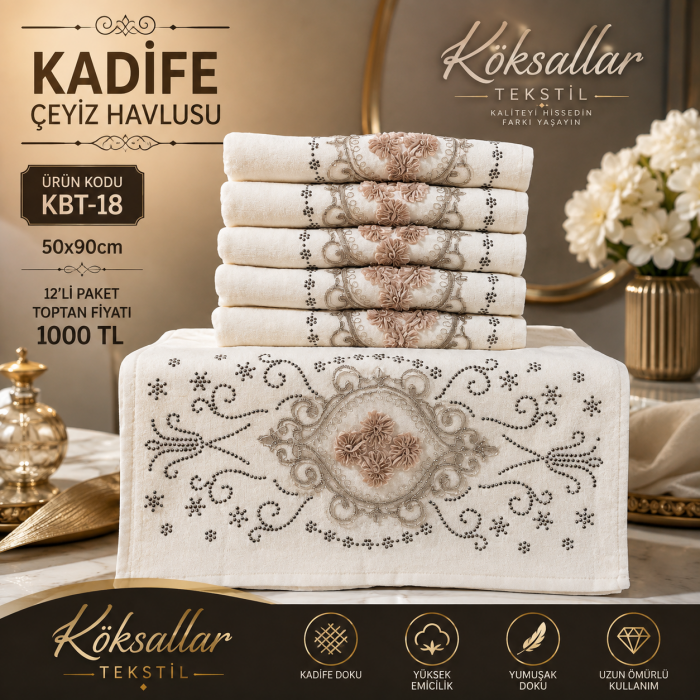 Kadife Çeyiz Havlusu KBT-18