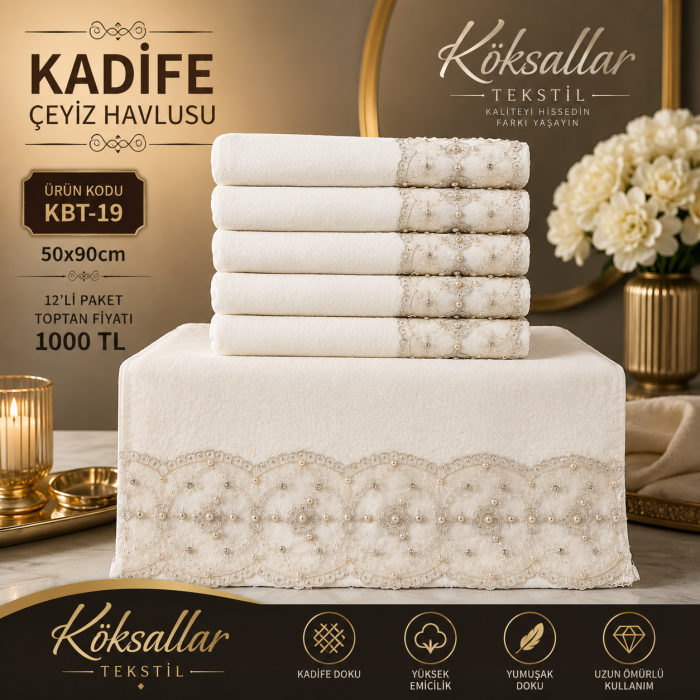 Kadife Çeyiz Havlusu KBT-19