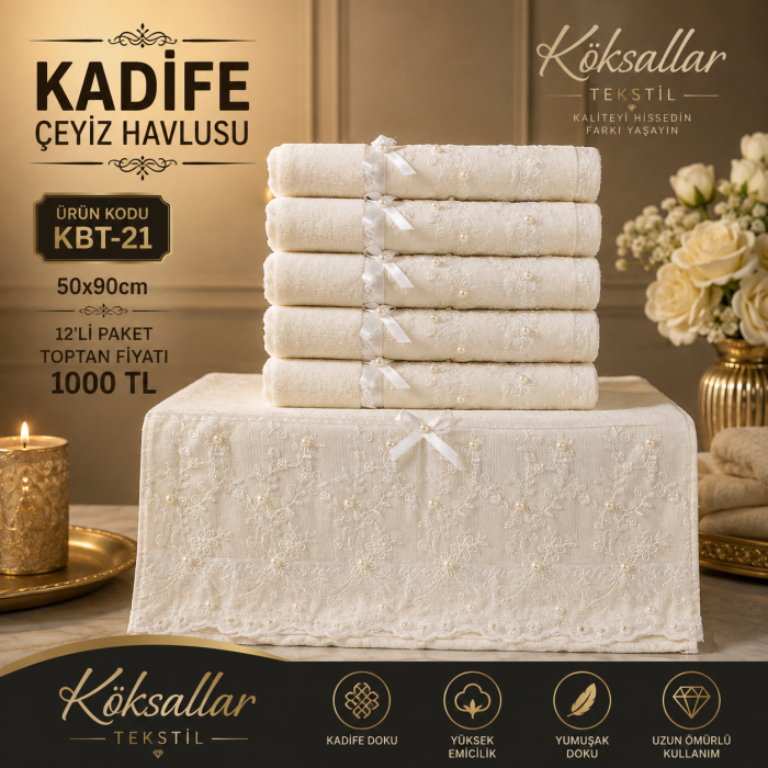 Kadife Çeyiz Havlusu KBT-21
