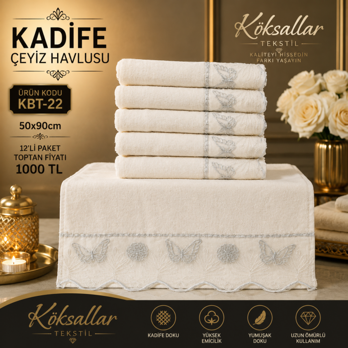 Kadife Çeyiz Havlusu KBT-22