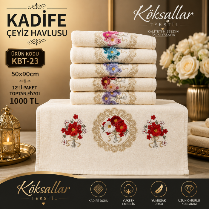 Kadife Çeyiz Havlusu KBT-23
