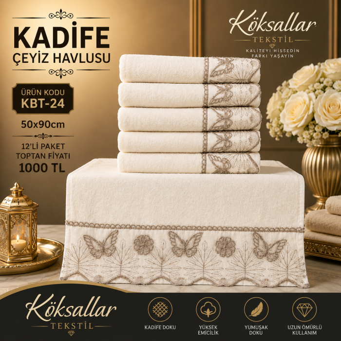Kadife Çeyiz Havlusu KBT-24