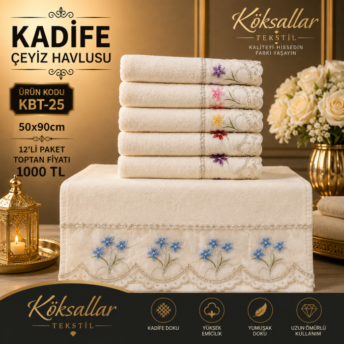 Kadife Çeyiz Havlusu KBT-25