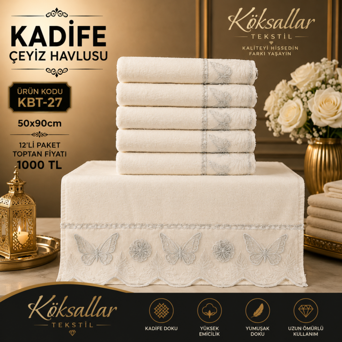 Kadife Çeyiz Havlusu KBT-27