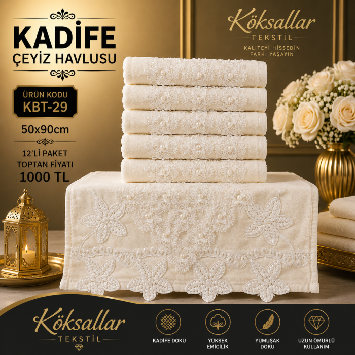 Kadife Çeyiz Havlusu KBT-29