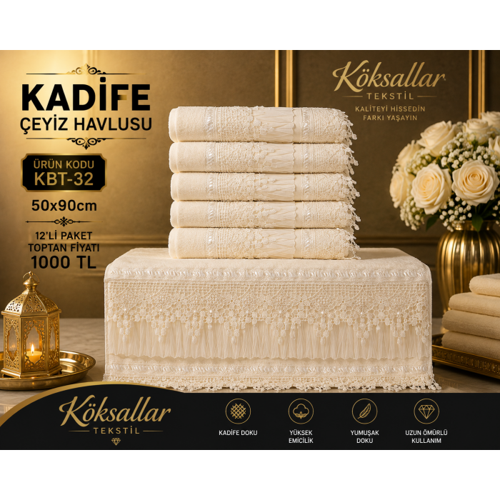 Kadife Çeyiz Havlusu KBT-32