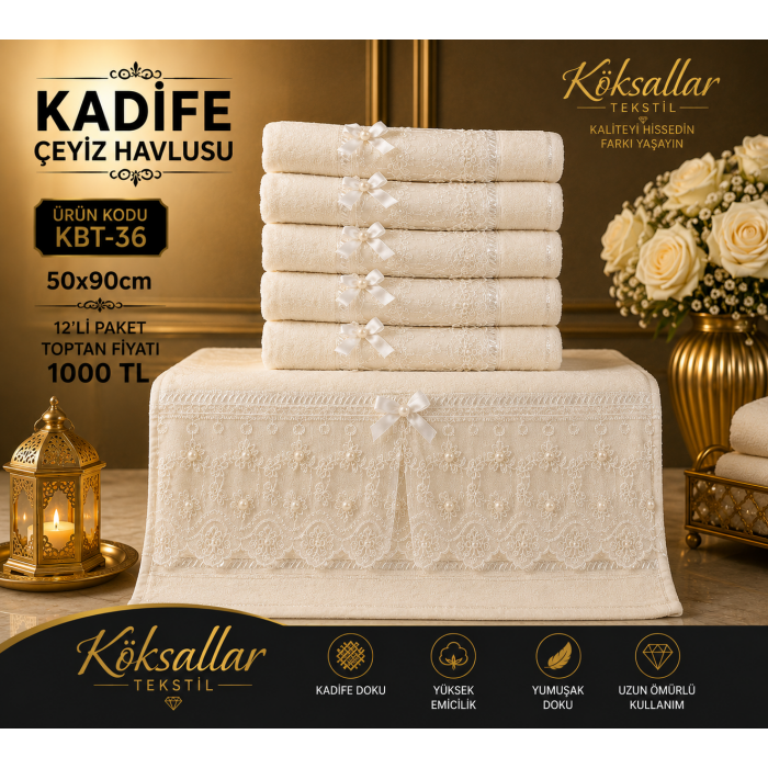 Kadife Çeyiz Havlusu KBT-36