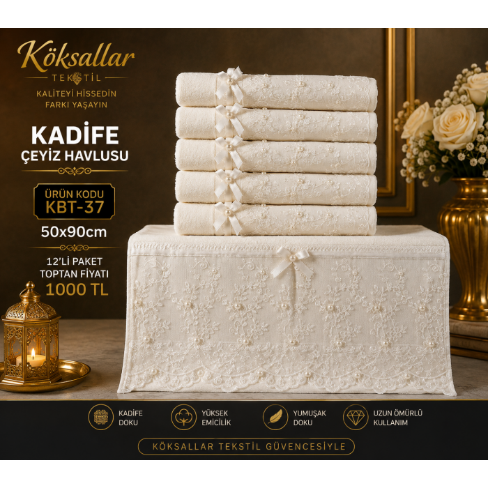 Kadife Çeyiz Havlusu KBT-37