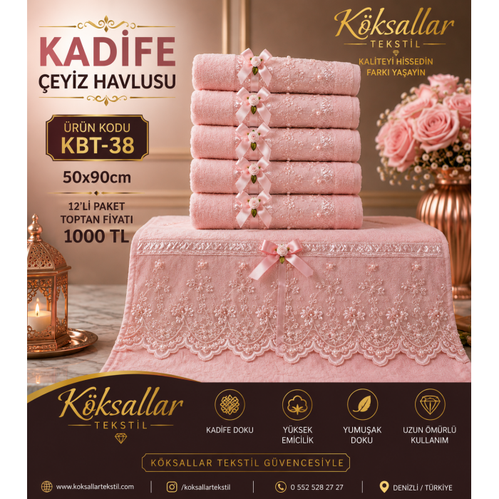 Kadife Çeyiz Havlusu KBT-38
