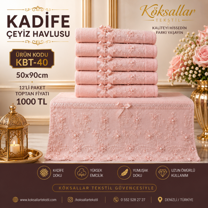 Kadife Çeyiz Havlusu KBT-40