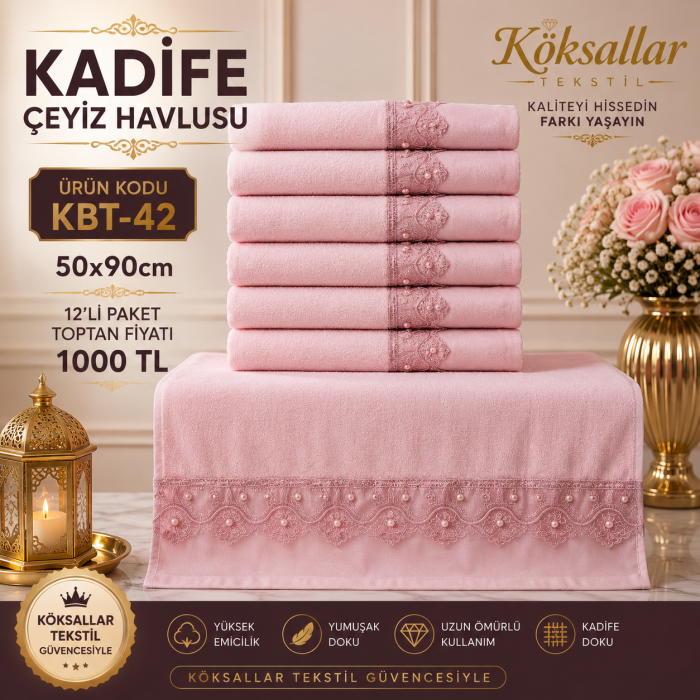 Kadife Çeyiz Havlusu KBT-42