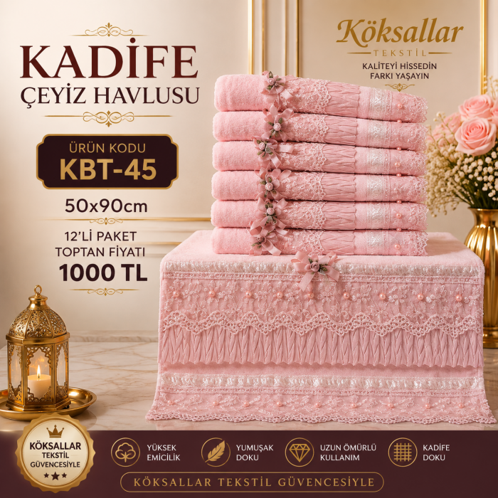 Kadife Çeyiz Havlusu KBT-45