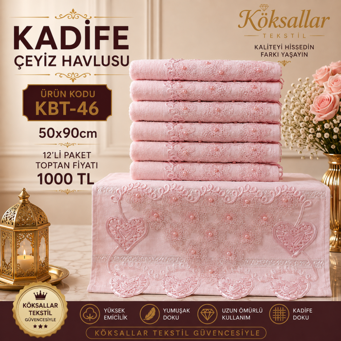 Kadife Çeyiz Havlusu KBT-46