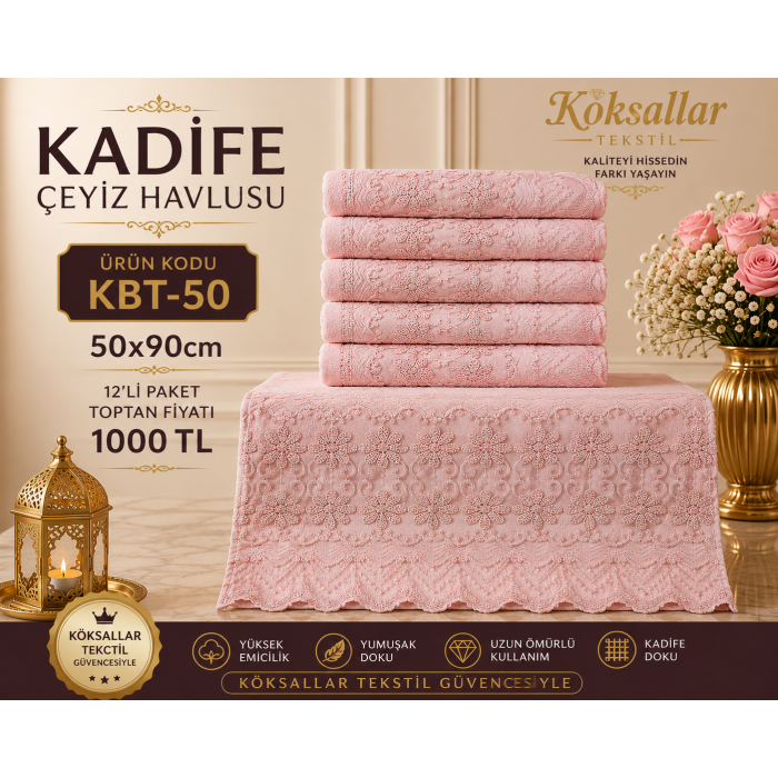 Kadife Çeyiz Havlusu KBT-50