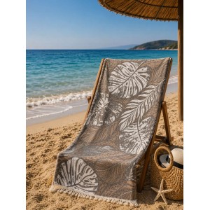 Monstera Yaprak Desenli Müslin Peştemal