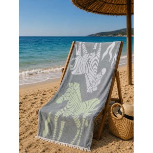 Zebra Desenli Gri Müslin Peştemal