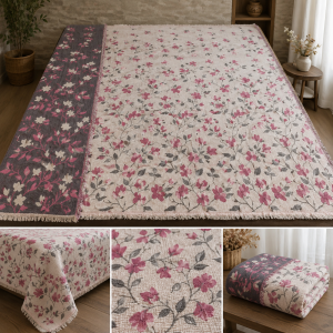 Fuşya Çiçekli Çift Yüzlü Müslin Yatak Örtüsü Toptan 250x280 cm