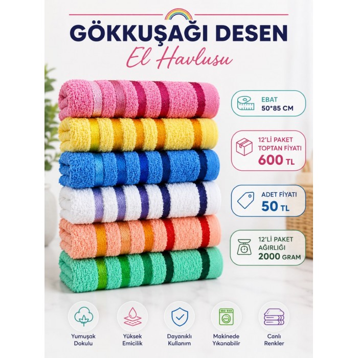 Gökkuşağı Desen Okuluk Düğün Havlusu