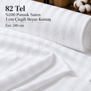 82 Tel %100 Pamuk Saten 1 cm Çizgili Beyaz Kumaş – Eni 240 cm