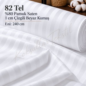 82 Tel %80 Pamuk Saten 1 cm Çizgili Beyaz Kumaş – Eni 240 cm