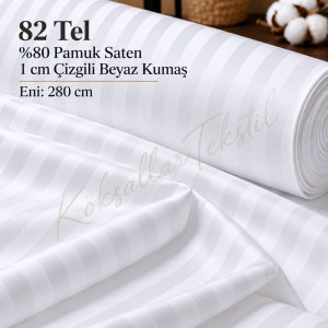 82 Tel %80 Pamuk Saten 1 cm Çizgili Beyaz Kumaş – Eni 280 cm