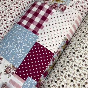 Bordo Mavi Patchwork Desenli 57 Tel Ranforce Kumaş – 240 cm