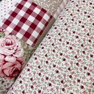 Bordo Pembe Minik Çiçekli 57 Tel Ranforce Kumaş – 240 cm