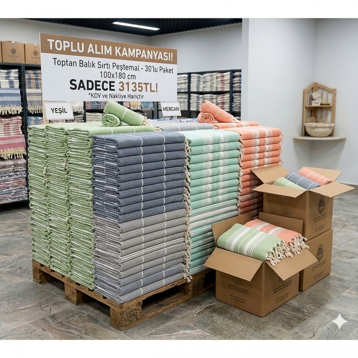 Toptan Balık Sırtı Peştemal 100x180 cm 30'lu Paket