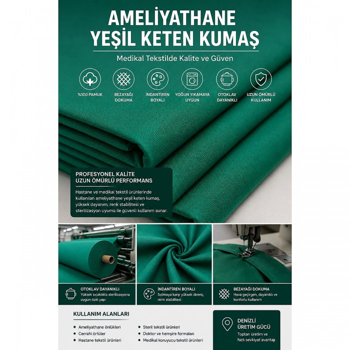Ameliyathane Yeşil Keten Kumaş | Toptan Hastane Tekstili Kumaşı Üreticisi