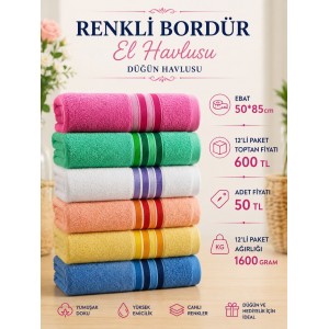 Renkli Bordür Toptan Düğün Havlusu
