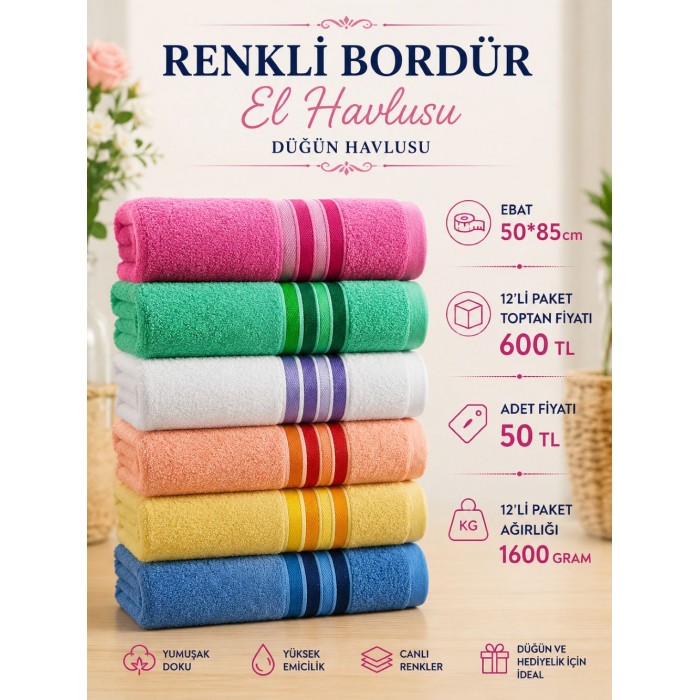 Renkli Bordür Toptan Düğün Havlusu