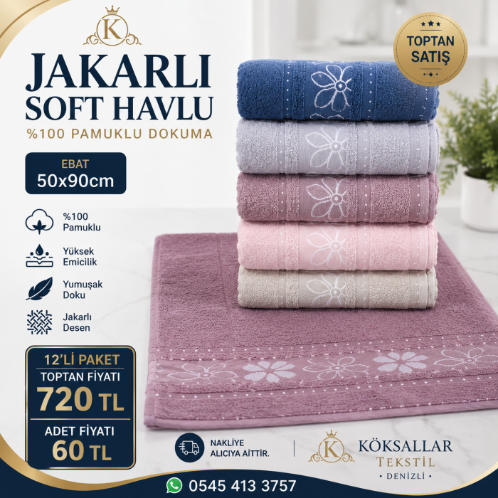 Jakarlı Soft Havlu 12'li Paket 50x90