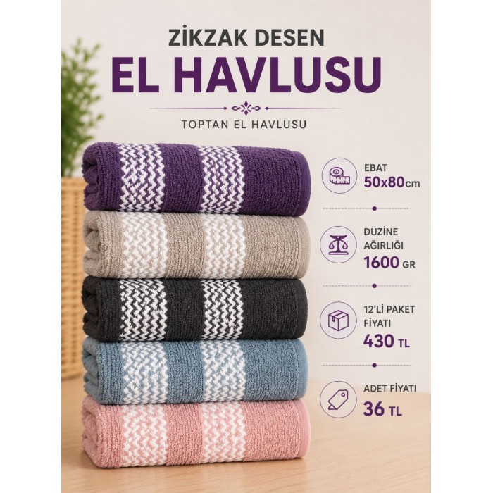 Zikzak Desen Uygun Fiyatlı El Havlusu